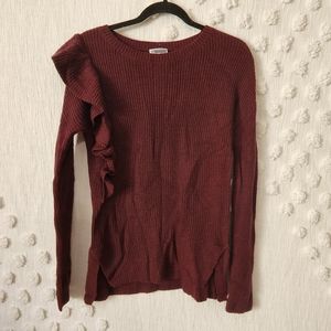 Chelsea28 Longsleeve Maroon Ruffle Sweater